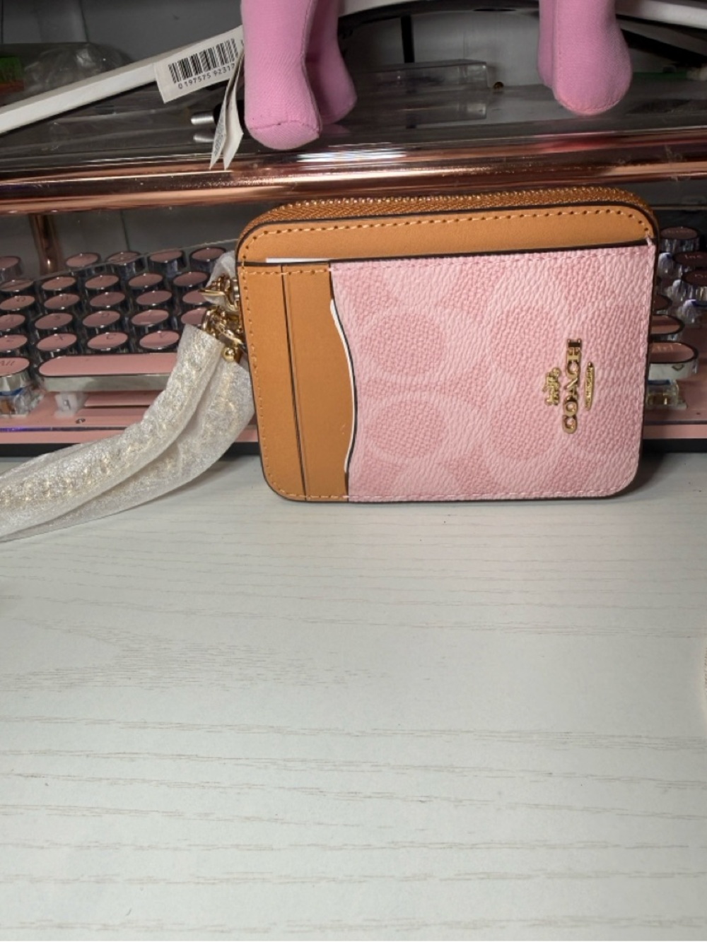 Coach Powder Pink Zip With Charm, CEC50